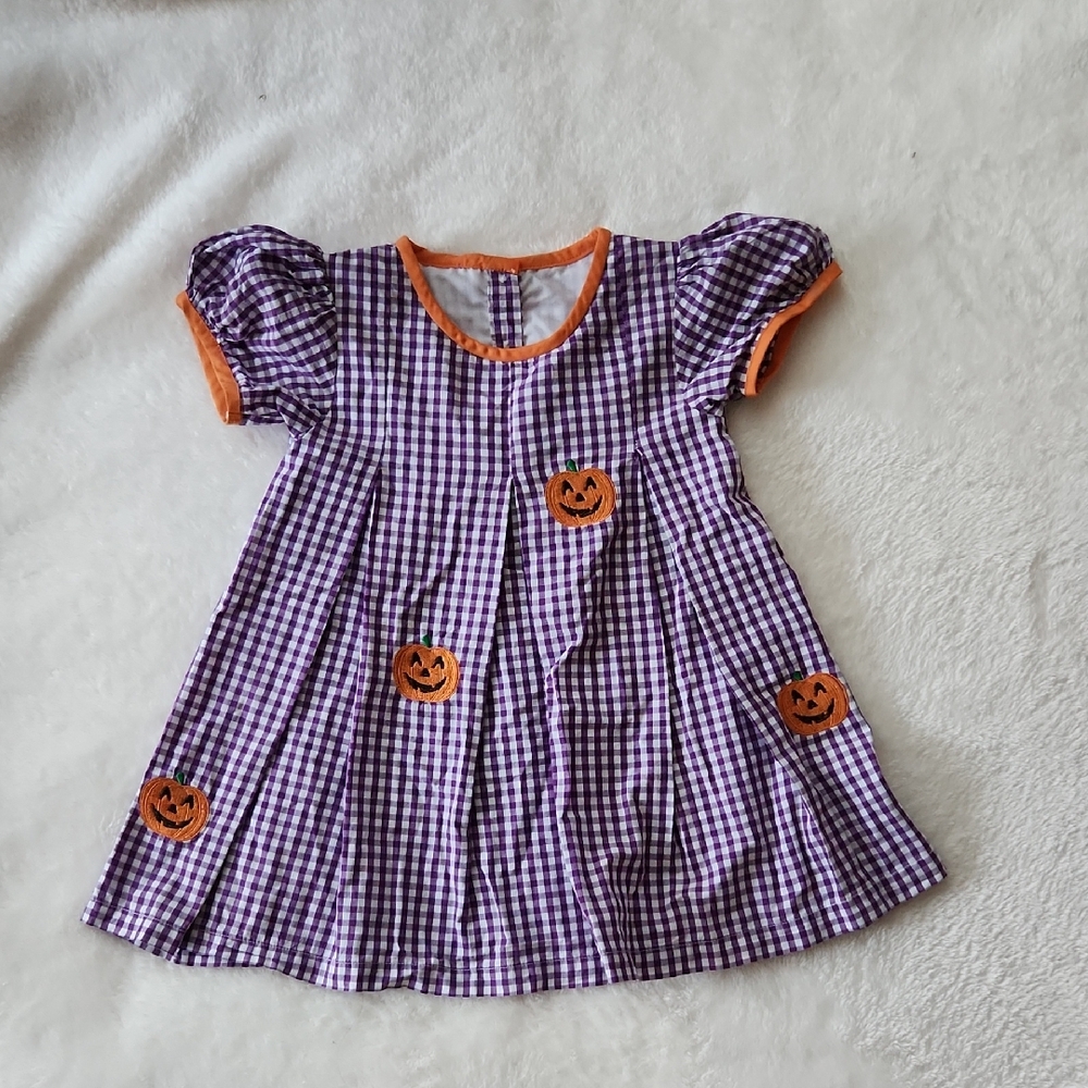 Nola Smocked Jack-o-lantern Gingham Dress, SZ 2T